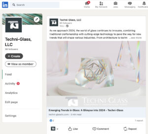 Screen shot of Techni-Glass LinkedIn page