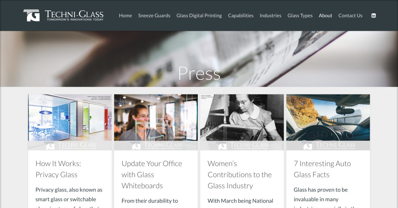 Screen shot of Techni-Glass blog page